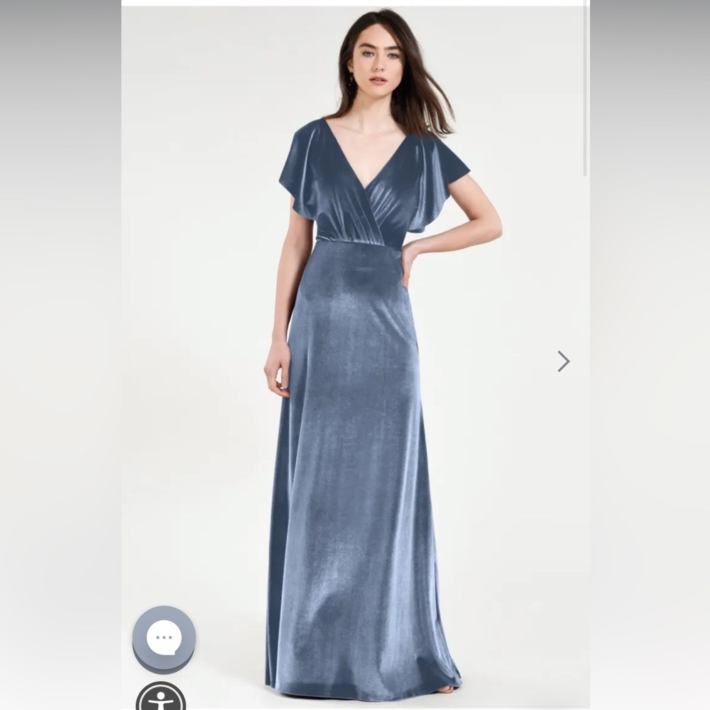 Jenny Yoo - Blue Gray Full Length Velvet Dress - size 12